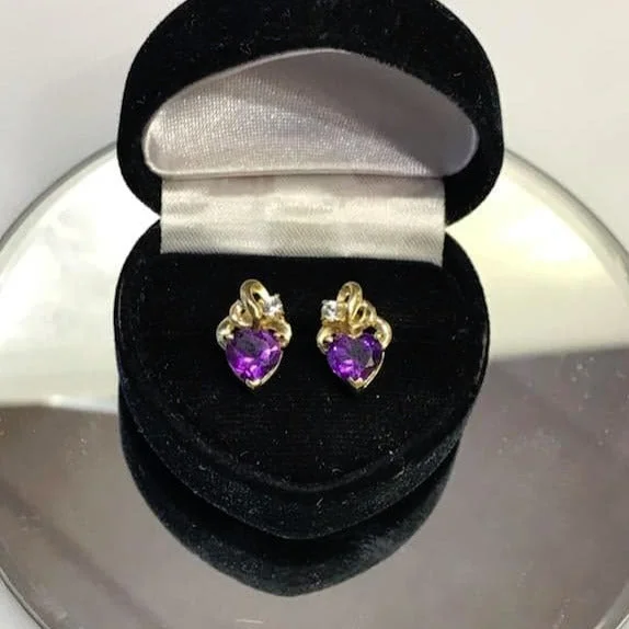 hoop earrings with pearls for women -14KT Solid Yellow Gold Amethyst & Diamond Earrings