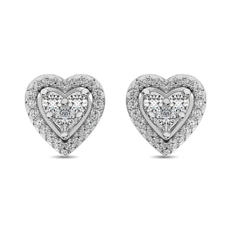 trendy pearl earrings for women -10K White Gold 1/3 Ct.Tw. Diamond Heart Stud Earrings