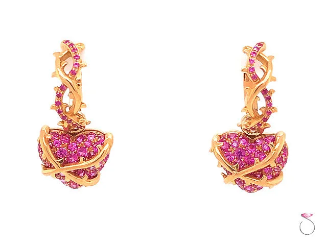 trendy earrings for women -trendy earrings for women -Convertible Hoop Dangle Heart Drop Pink Sapphire Earrings