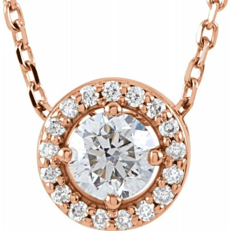 multi-strand necklaces for women -14K Rose 1/4 CTW Natural Diamond Halo-Style 16" Necklace