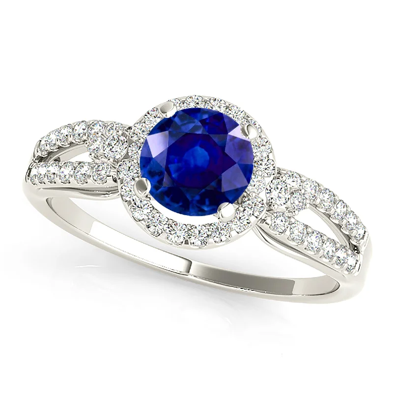 platinum engagement rings for women -1.35 ct. Genuine Blue Sapphire Split Shank Halo Ring