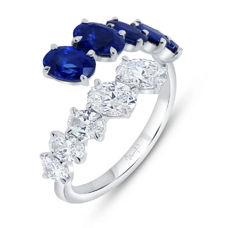 women’s halo wedding rings -Uneek Precious Collection Bypass Oval Shaped Blue Sapphire Fashion Ring