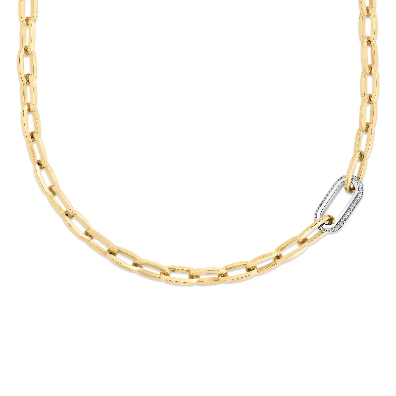 fashion necklaces for women -18kt Yellow/White Designer Gold Large Diamond Link Paperclip Necklace