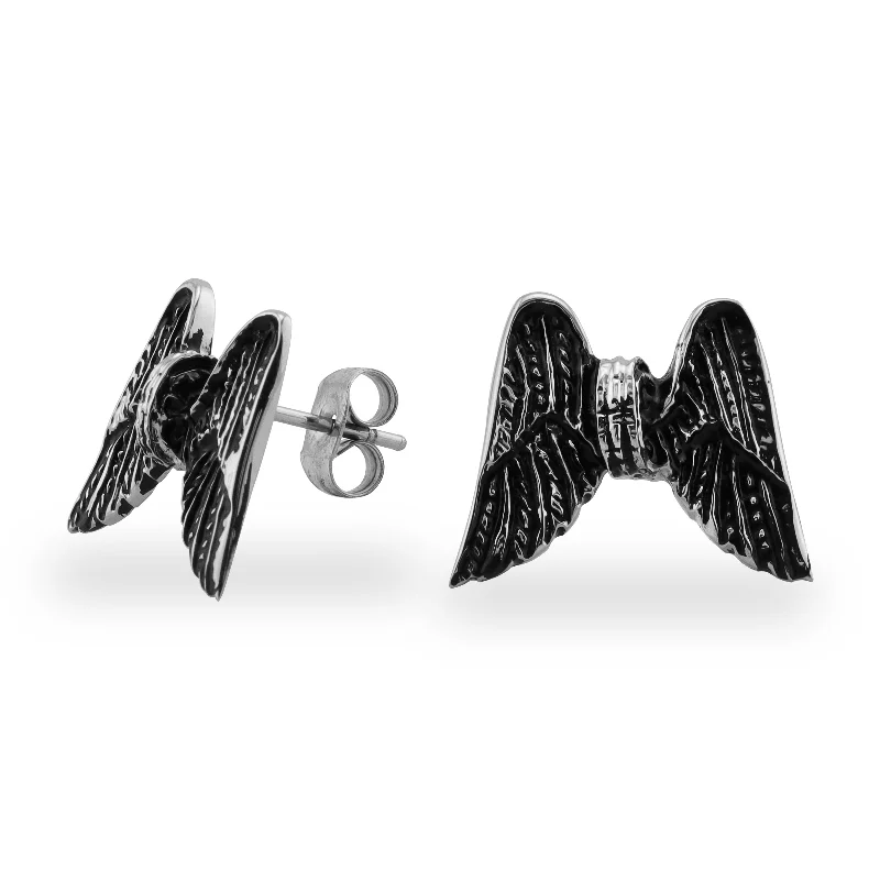 statement earrings for women -statement earrings for women -Stainless Steel Wheel Wings Post Earrings / ERC1024