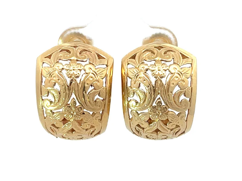 women’s ear cuffs -Mings Hawaii Plum Blossom and Fleur de lis Half Hoop Earrings in 14k Yellow Gold