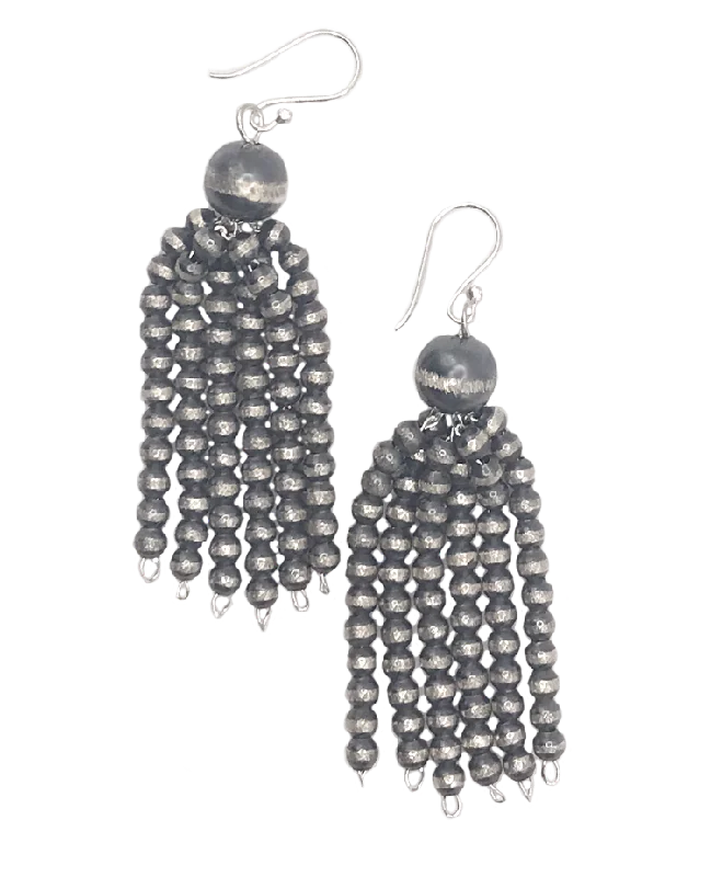 custom diamond earrings for women -6-Strand Navajo Pearl Tassle Drop Earrings