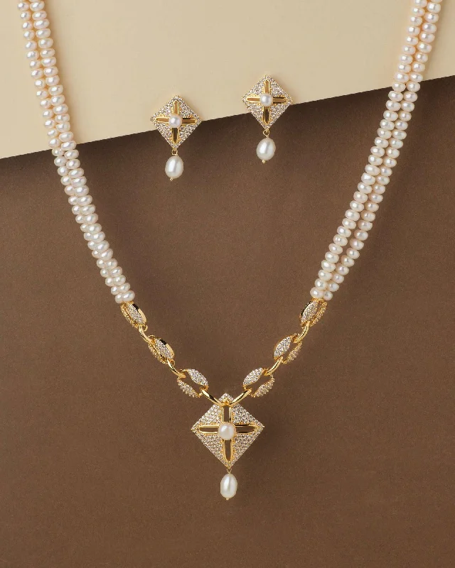 adjustable necklaces for women -Beautiful Pearl & Stone Stud Necklace Set