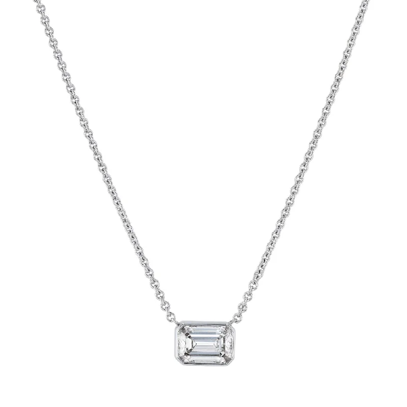 vintage gold necklaces for women -Emerald Cut Diamond White Gold Pendant Necklace