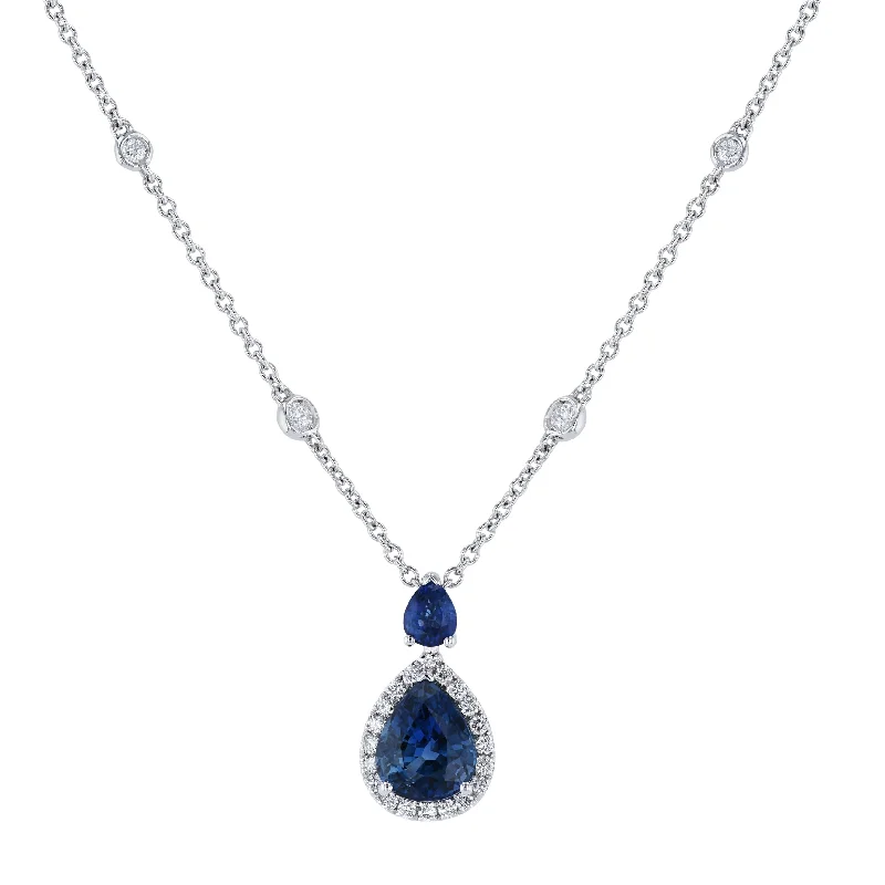 custom engraved necklaces for women -Sapphire Diamond White Gold Pendant Necklace