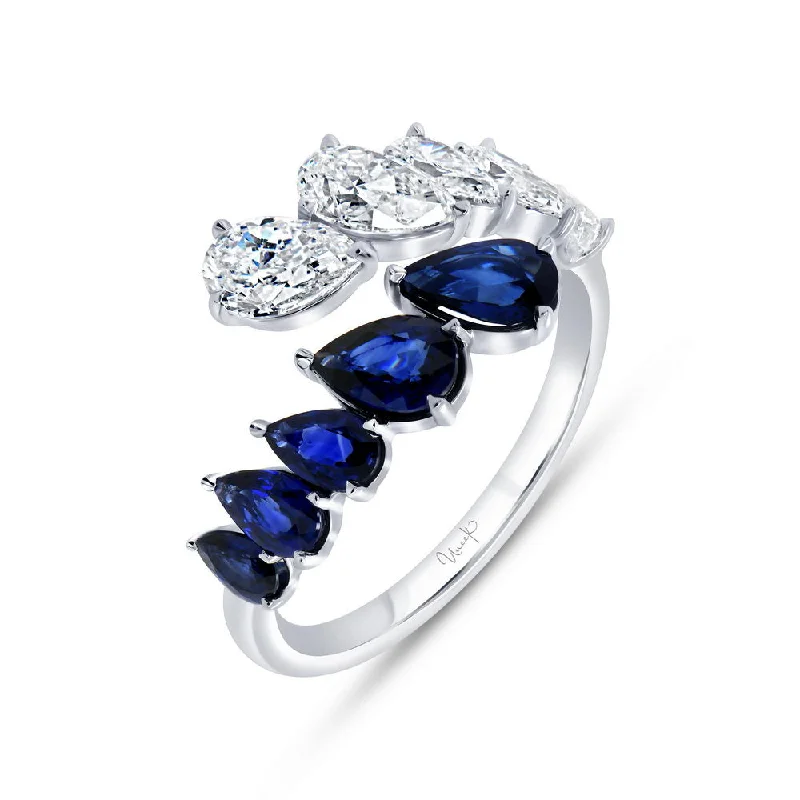 handmade engagement rings for women -Uneek Precious Collection Bypass Pear Shaped Blue Sapphire Fashion Ring