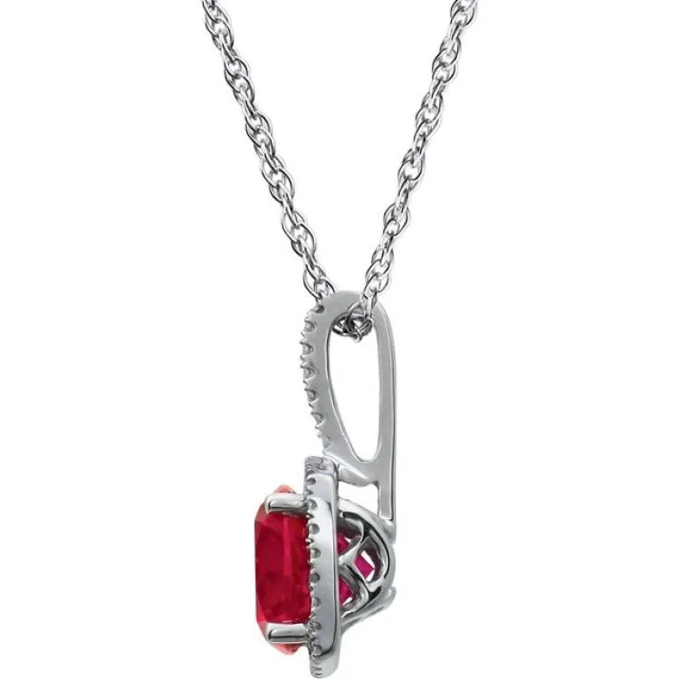 women’s chunky necklaces -Sterling Silver 7 mm Lab-Grown Ruby & .015 CTW Natural Diamond 18" Necklace