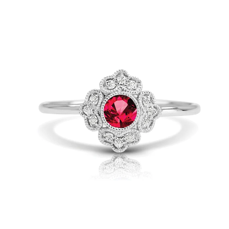 three-stone engagement rings for women -Vintage Inspired 0.25 ct. Natural Round Ruby Ring