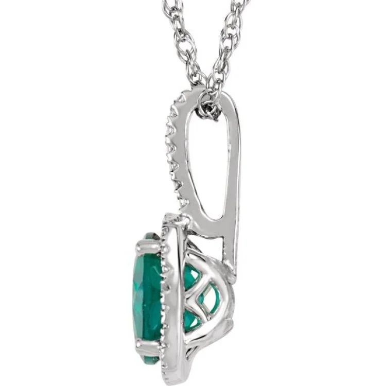 engagement necklaces for women -Sterling Silver 7 mm Lab-Grown Emerald & .015 CTW Natural Diamond 18" Necklace