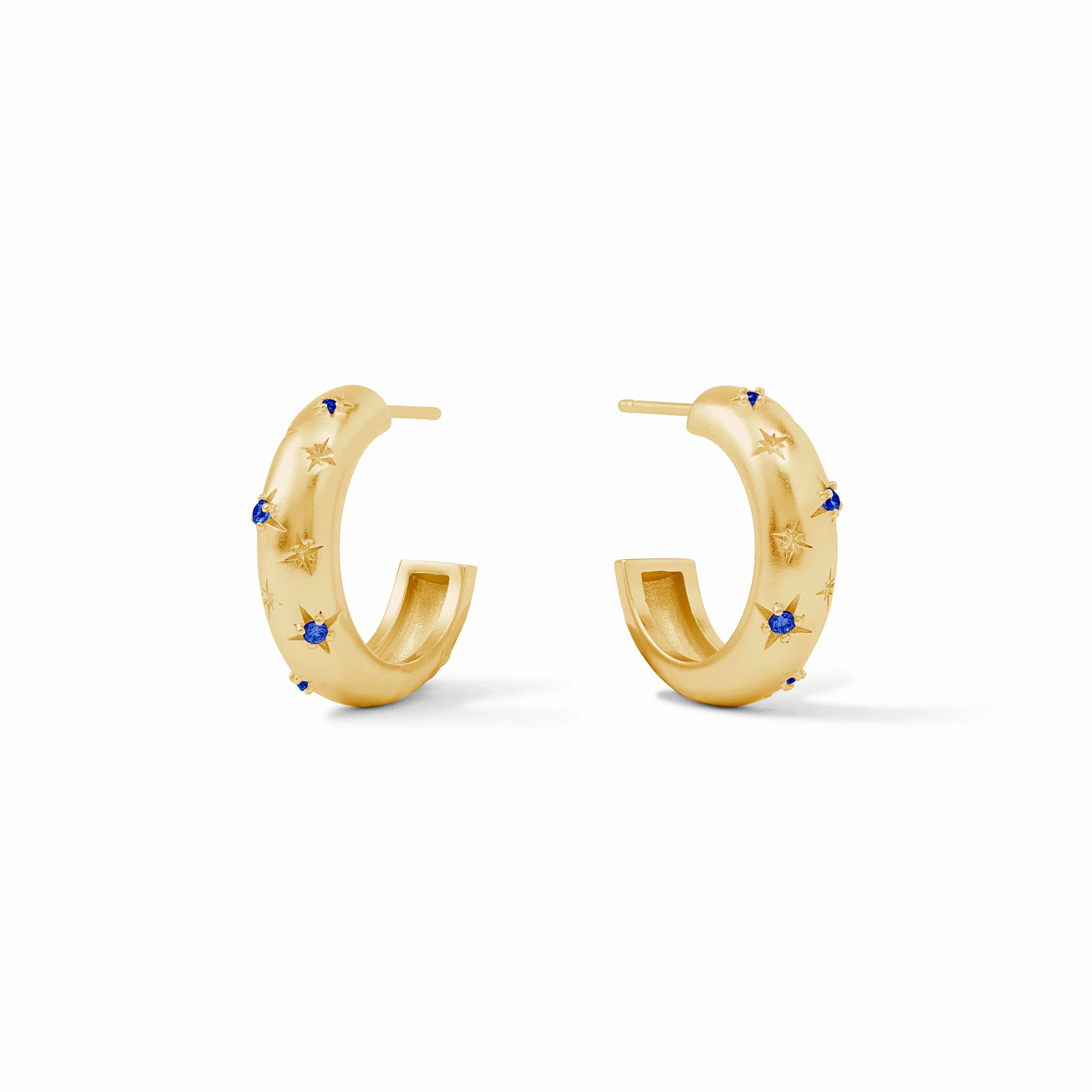 long dangling earrings for women -long dangling earrings for women -Julie Vos 24K Gold Plated Luna Sapphire Blue CZ Stone Hoop Earrings