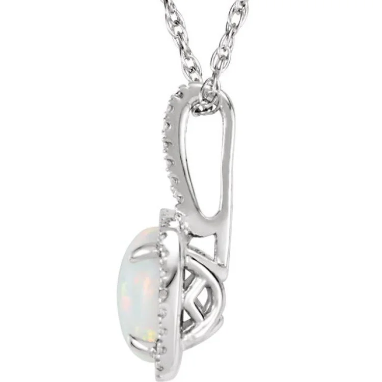 luxurious diamond necklaces for women -Sterling Silver 7 mm Lab-Grown White Opal & .015 CTW Natural Diamond 18" Necklace