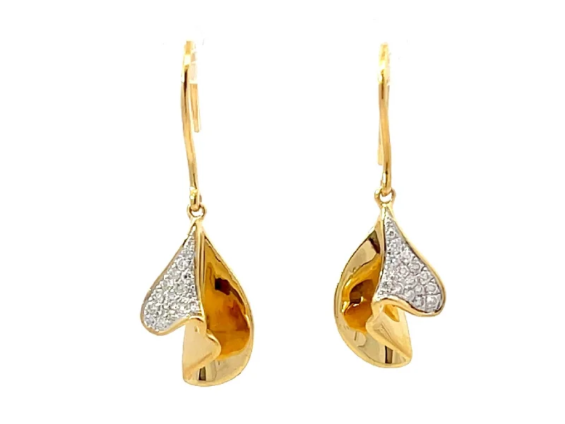 pearl stud earrings for women -Dangly Gold Diamond Earrings 18K Yellow Gold