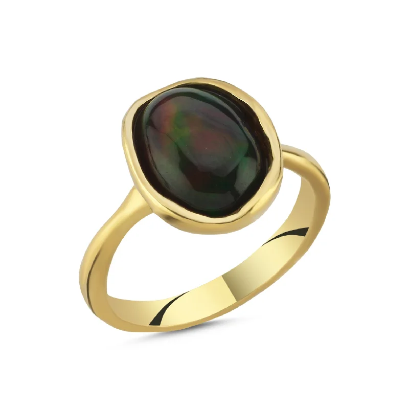 gold engagement rings for women -Black Opal Ring