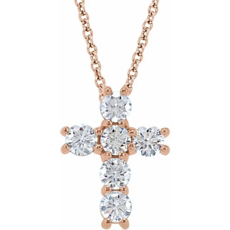 heart pendant necklaces for women -14K Rose 3/4 CTW Lab-Grown Diamond Cross 18" Necklace