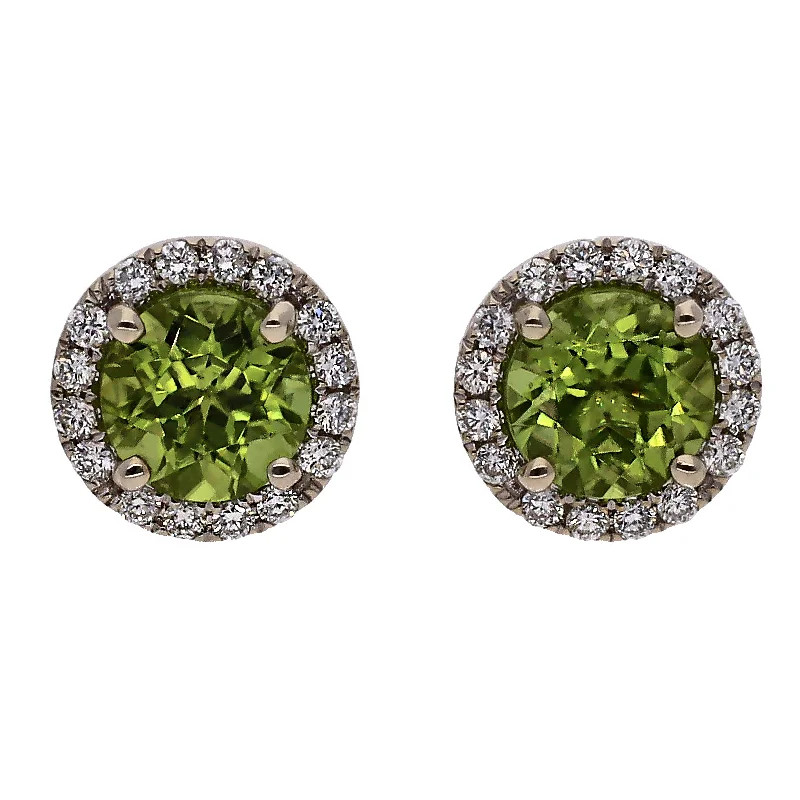 women’s hoop earrings with crystals -women’s hoop earrings with crystals -14K White Gold Round Peridot Stud Earrings with Diamond Halo