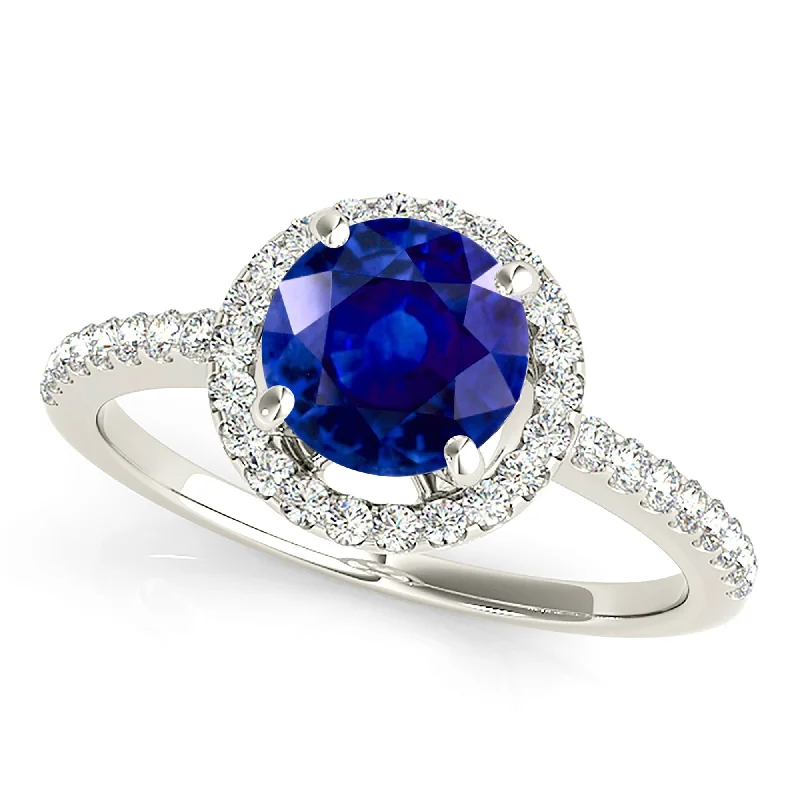 rose gold rings for women -2.40 ct. Genuine Blue Sapphire Four Prong Halo Ring