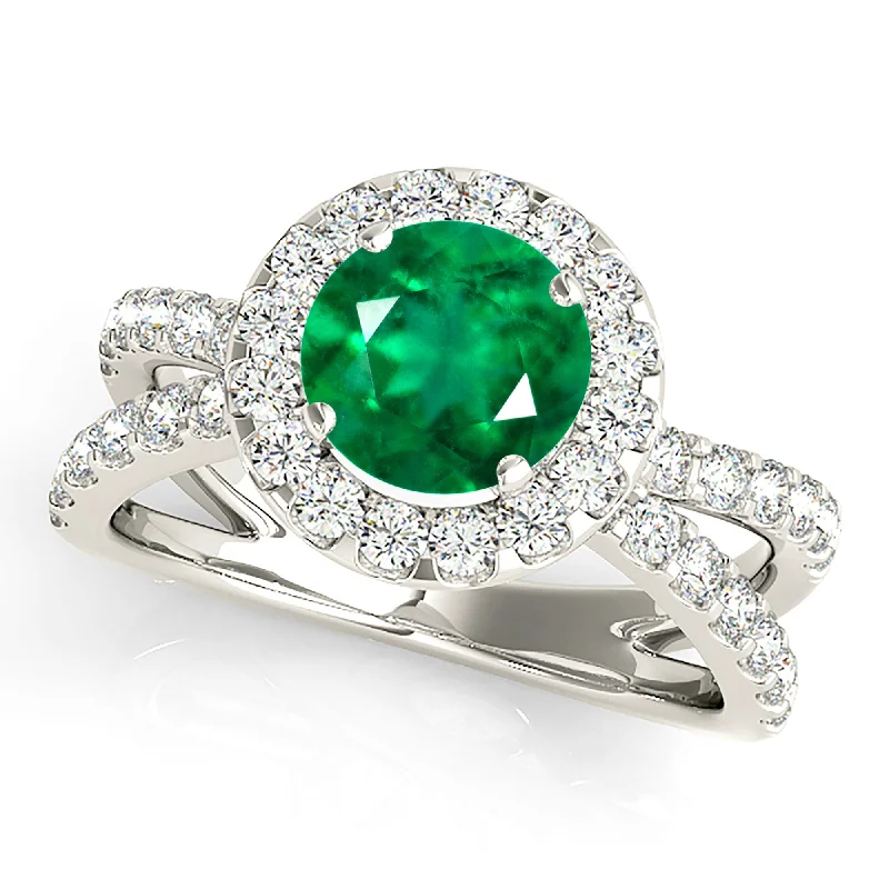 classic solitaire diamond rings for women -1.75 ct. Genuine Emerald Halo Criss Cross Ring