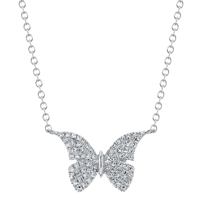 designer necklaces for women -White Gold Diamond Butterfly Pendant Necklace