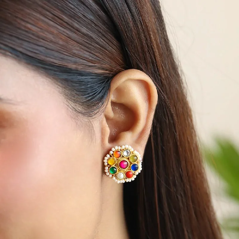 cute earrings for women -cute earrings for women -Celestial Navratan Harmony Studs