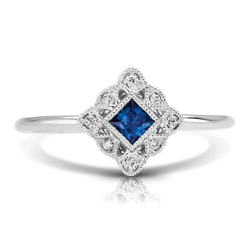 emerald engagement rings for women -Vintage Inspired 0.15 ct. Natural Blue Sapphire Ring