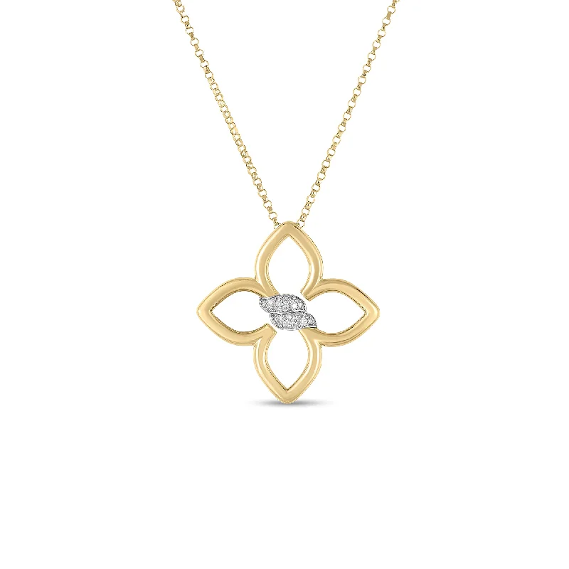 geometric necklaces for women -18kt Yellow/White Gold Cialoma Small Diamond Flower Pendant Necklace