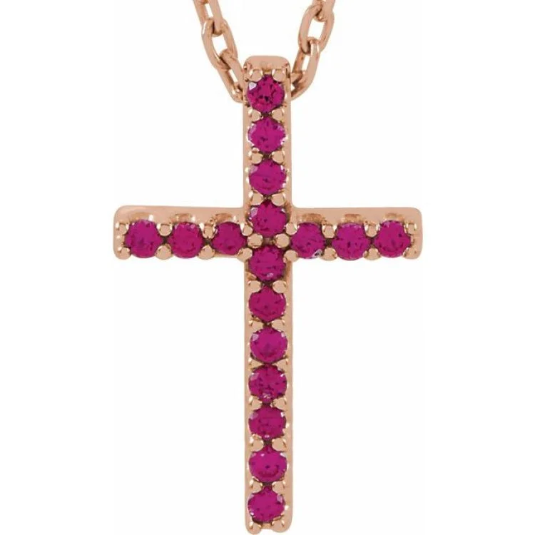 simple pendant necklaces for women -14K Rose Natural Ruby Petite Cross 16" Necklace