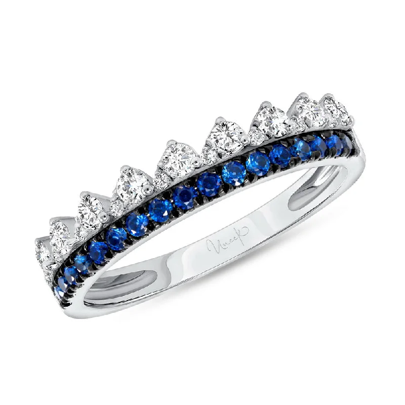 antique rings for women -Uneek Precious Collection 2-Row Round Blue Sapphire Fashion Ring