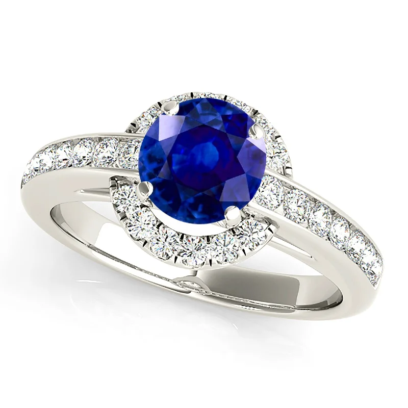 eternity rings for women -1.80 ct. Genuine Blue Sapphire Halo Ring