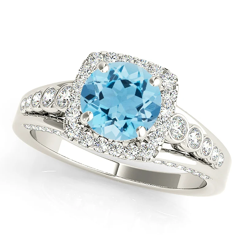 designer rings for women -1.75 ct. Genuine Aquamarine Ring With Cushion Halo