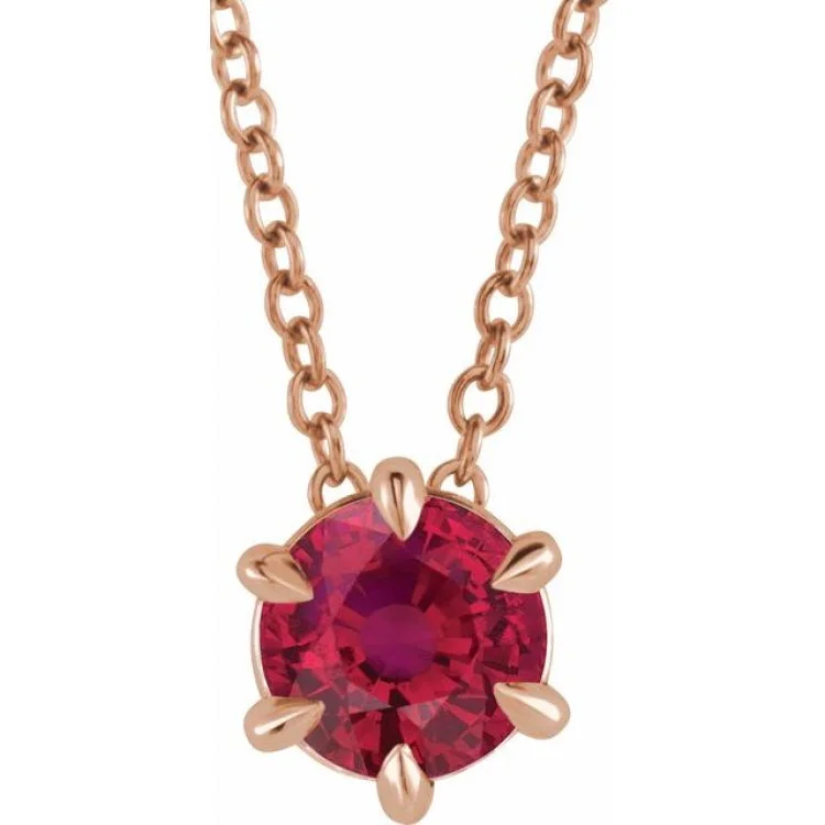 modern necklaces for women -14K Rose 4 mm Lab-Grown Ruby Solitaire 16-18" Necklace