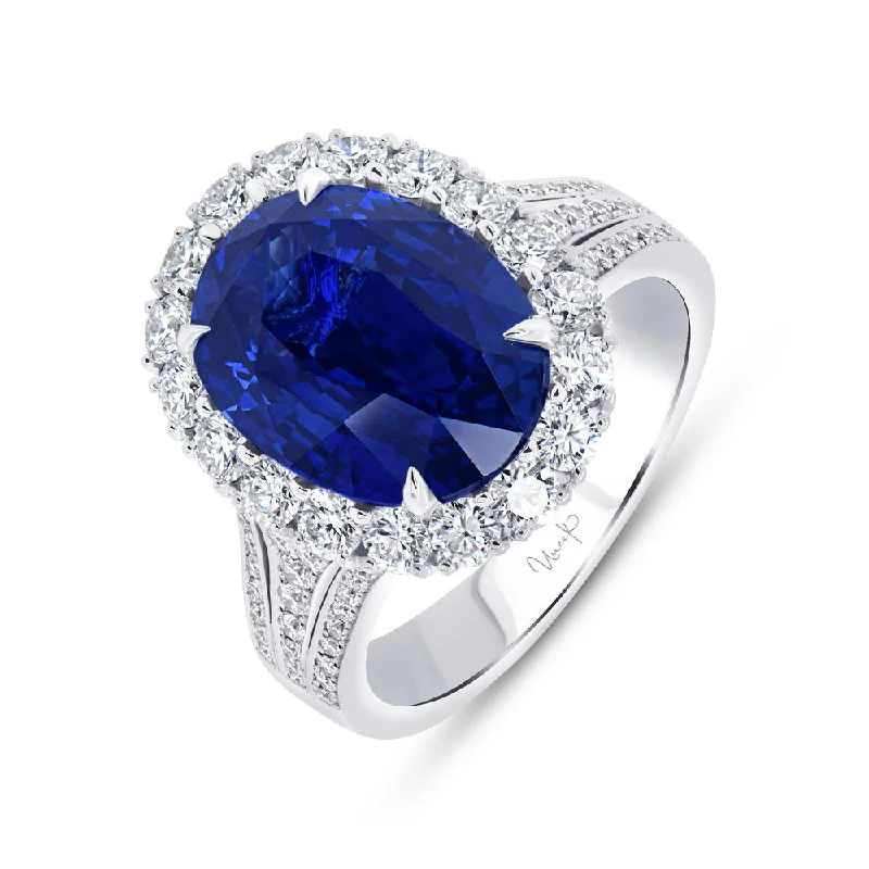 radiant cut engagement rings for women -Uneek Precious Collection Halo Oval Shaped Blue Sapphire Anniversary Ring