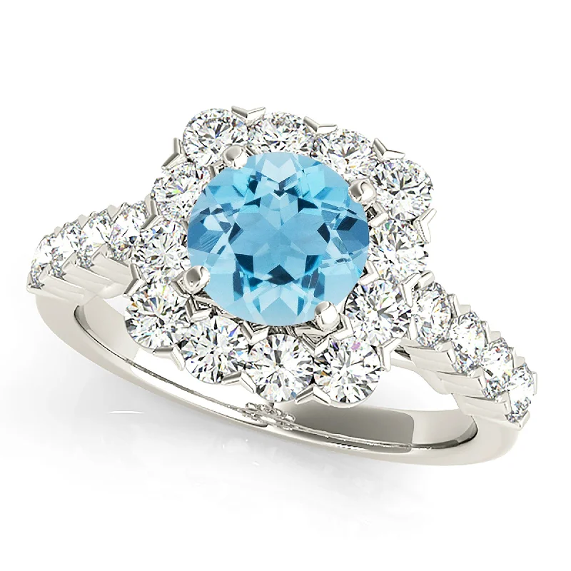 trendy engagement rings for women -2.00 ct. Genuine Aquamarine Ring With Cushion Halo