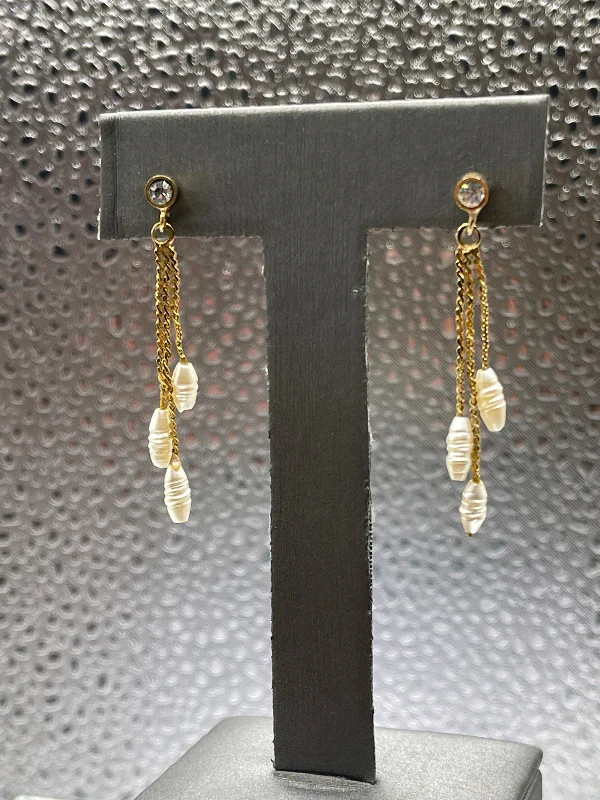 chunky earrings for women -chunky earrings for women -Ladies 14 Karat Solid Yellow Gold Freshwater Pearl and Earrings