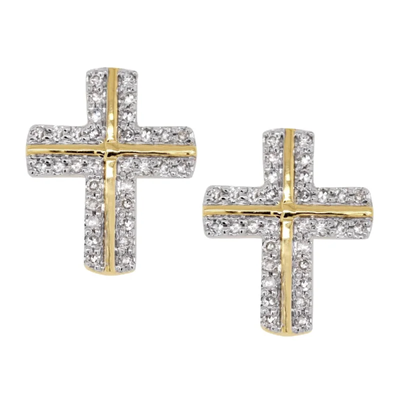 large earrings for women -large earrings for women -YELLOW GOLD CROSS STUD EARRINGS WITH DIAMONDS, .18 CT TW