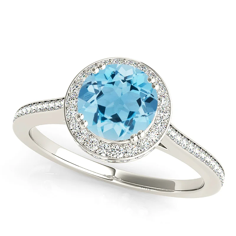 women’s matching engagement rings and bands -2.00 ct. Genuine Aquamarine Ring With Channel Set Halo