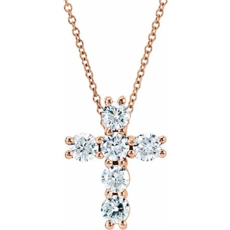 simple pearl necklaces for women -14K Rose 1/4 CTW Lab-Grown Diamond Cross 18" Necklace