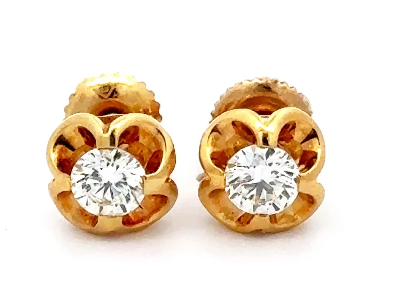 delicate earrings for women -DIOR Rare Vintage Diamond Flower Earrings 18K Yellow Gold