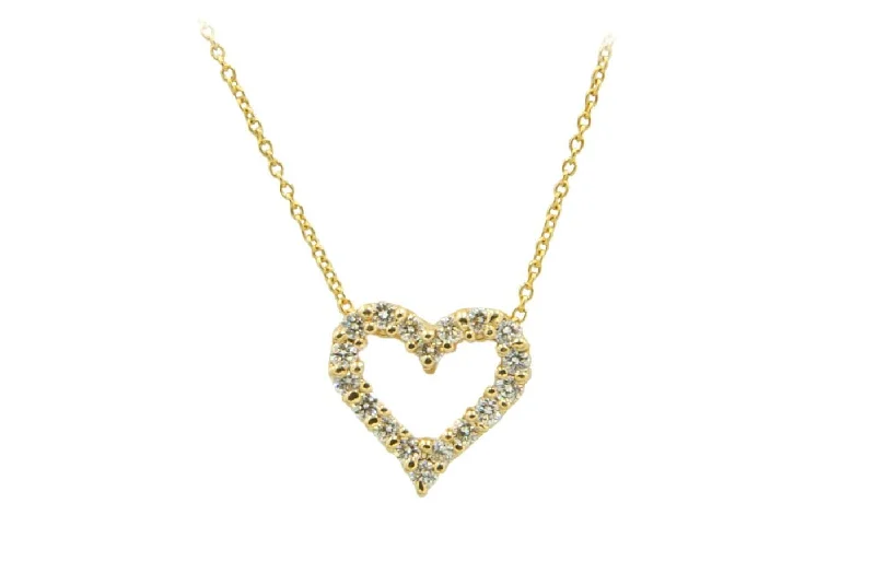 custom necklaces for women -14Kt Yellow Gold Diamond Heart Necklace With 18 Round Full Cut Diamonds