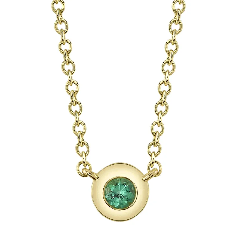 engraved necklaces for women -14kt Yellow Gold Diamond Bezel Necklace / 0.04ct Emerald