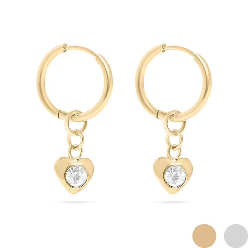 hoop earrings with diamonds for women -hoop earrings with diamonds for women -18K Gold PVD Stainless Steel CZ Heart Pendant Huggie Earrings / ERJ0040