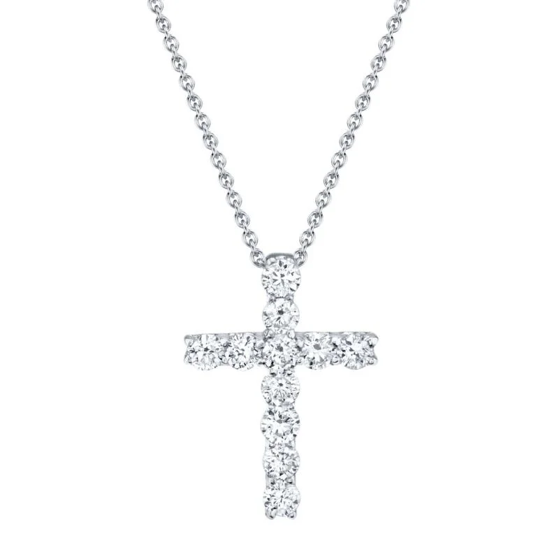 pendant necklaces for women -White Gold Diamond Cross Pendant Necklace