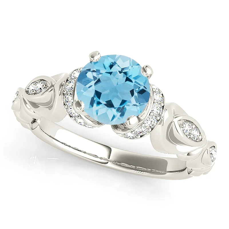 wide-band engagement rings for women -1.75 ct. Genuine Aquamarine Ring With Hand Carved, Floral Delicate Band