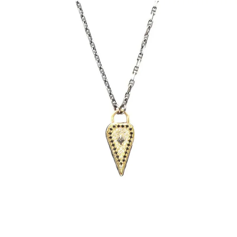 long necklaces for women -Yellow Gold Blackened Sterling Pave Heart Charm Necklace