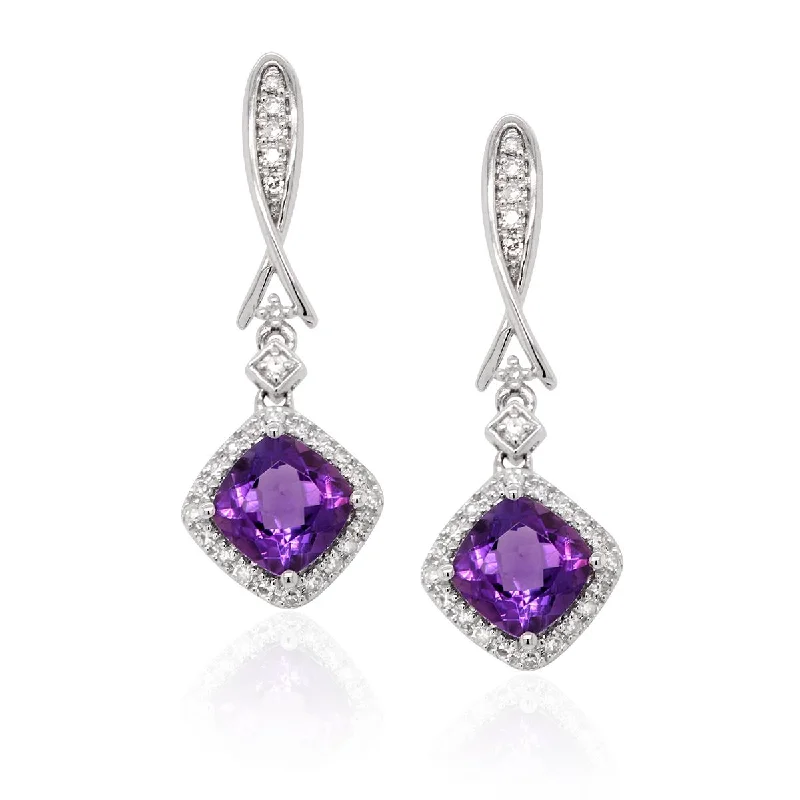 black diamond earrings for women -black diamond earrings for women -WHITE GOLD AND AMETHYST DANGLE EARRINGS, .15 CT TW