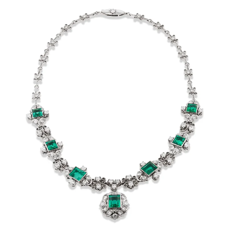 layered necklaces for women -Rare Emerald and Old European Cut Diamond Necklace