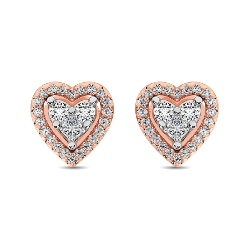 custom gold earrings for women -10K Rose Gold 1/3 Ct.Tw. Diamond Heart Stud Earrings